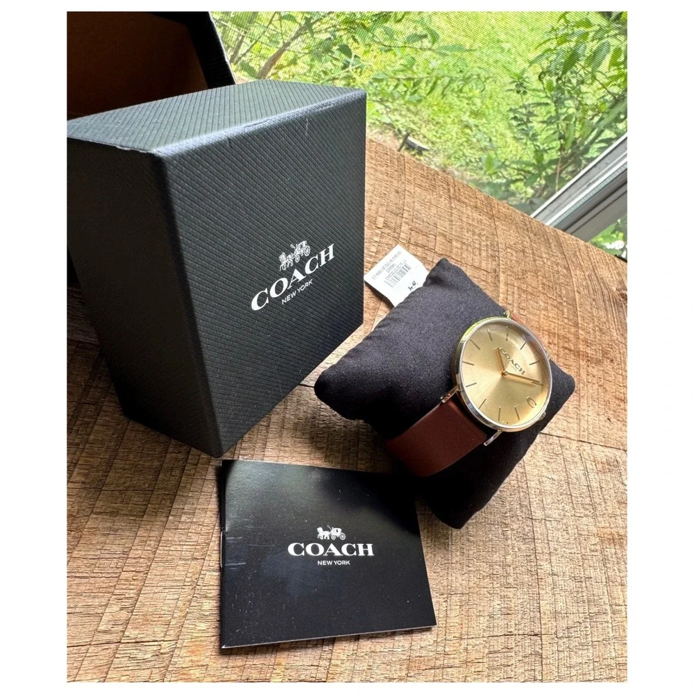 Coach Charles Gold Dial Watch‎ with a Brown Leather Strap (Model 14602433)